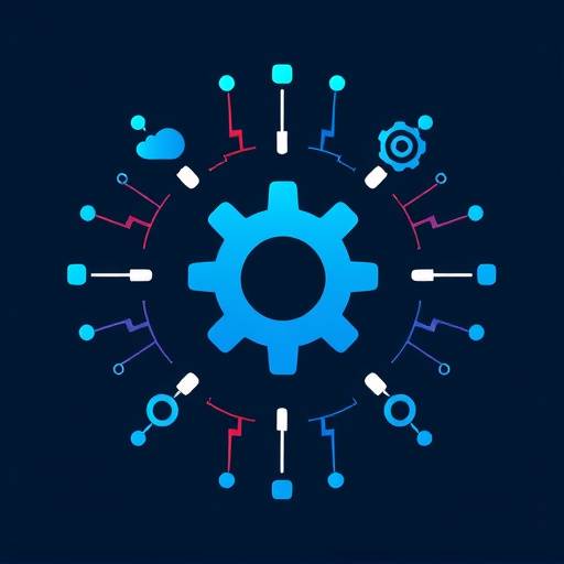Iconen die de integratie van verschillende software systemen symboliseren