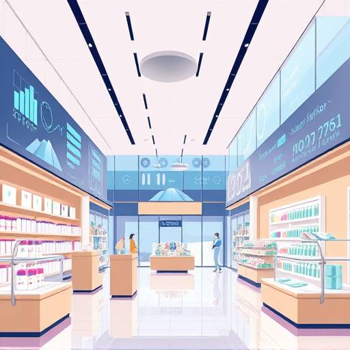 Illustratie van een winkelinterieur met data-visualisaties