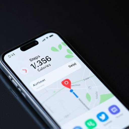 Mobiele applicatie voor het volgen van fitnessactiviteiten op een smartphone, met weergave van stappen, calorie&euml;n en route op een kaart.