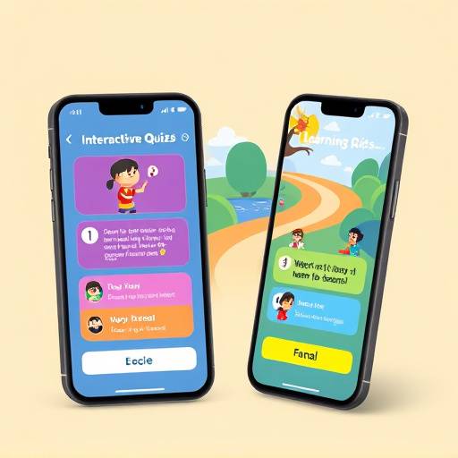 Visuele representatie van een educatieve app met interactieve quizzen en leerpaden voor studenten.
