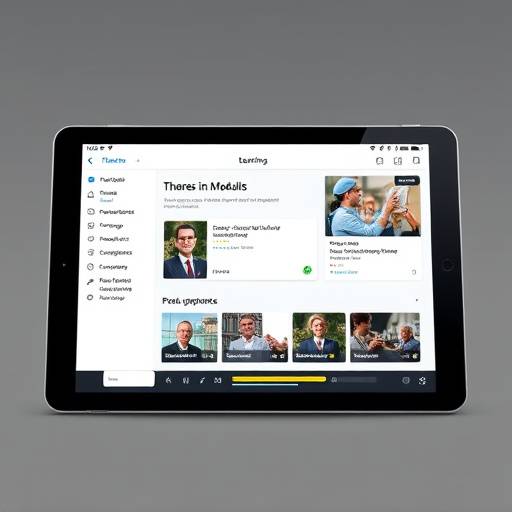 Visuele weergave van een online leerplatform met cursussen, voortgangstracking en interactieve modules op een tablet.